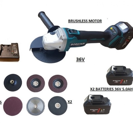 ΓΩΝΙΑΚΟΣ ΤΡΟΧΟΣ ΕΠΑΝΑΦΟΡΤΙΖΟΜΕΝΟΣ ΒORSTAIN  36V MAX ΜΕ 2 ΜΠΑΤΑΡΙΕΣ 5ΑΗ , ΡΥΘΜΙΖΟΜΕΝΕΣ ΣΤΡΟΦΕΣ